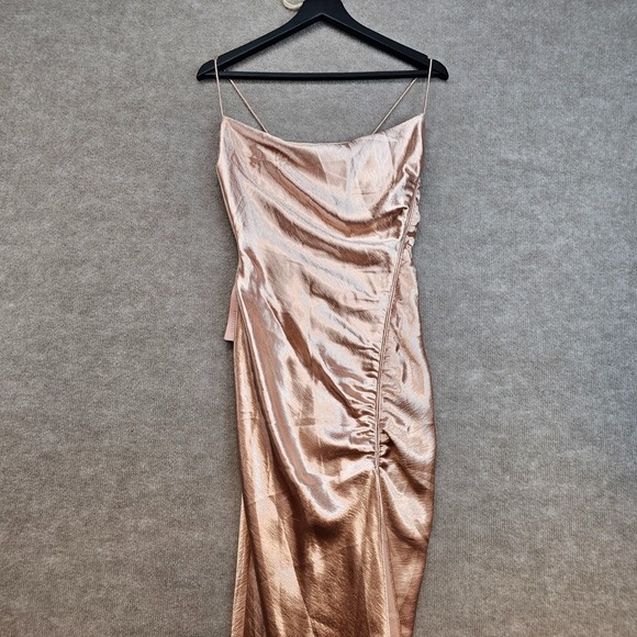 EVENING DRESS BHLDN S JENNINGS LIQUID GOLD BRONZE SACHIN BABI SLIT NWT  SIZE 2 - Picture 5 of 16